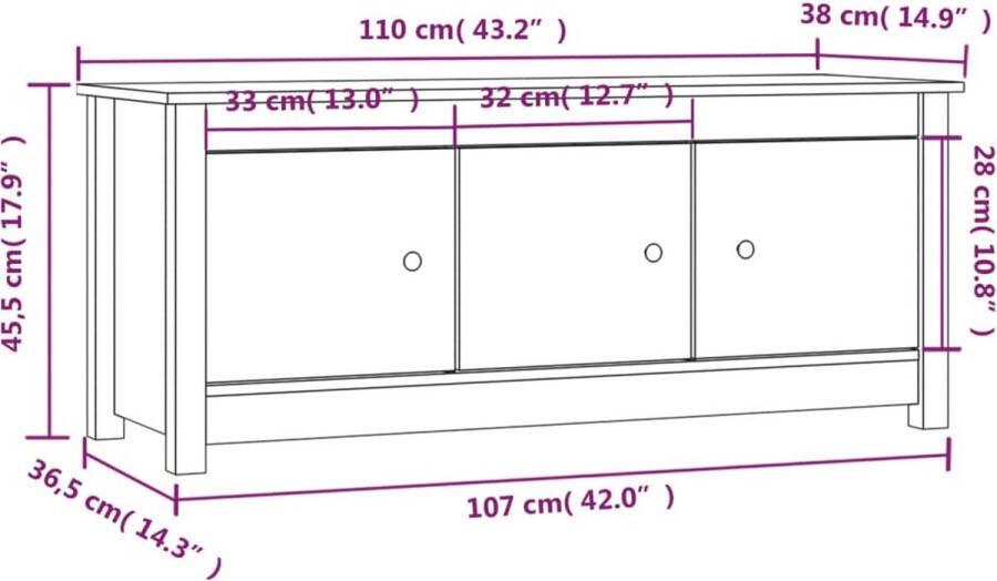 vidaXL Schoenenkast 110x38x45 5 cm massief grenenhout honingbruin