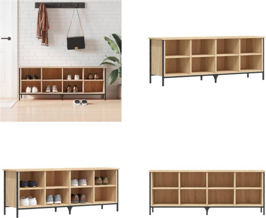 VidaXL Schoenenkast 131x35x50 cm bewerkt hout sonoma eikenkleurig Schoenenkast Schoenenkasten Opbergkast Kast - Foto 2