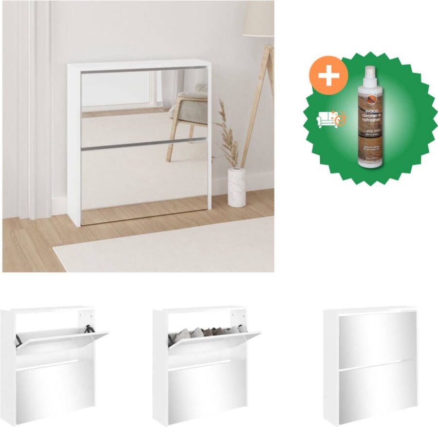 VidaXL Schoenenkast 2-laags Hoogglans wit 63 x 17 x 67 cm Duurzaam hout Schoenenkast Inclusief Houtreiniger en verfrisser