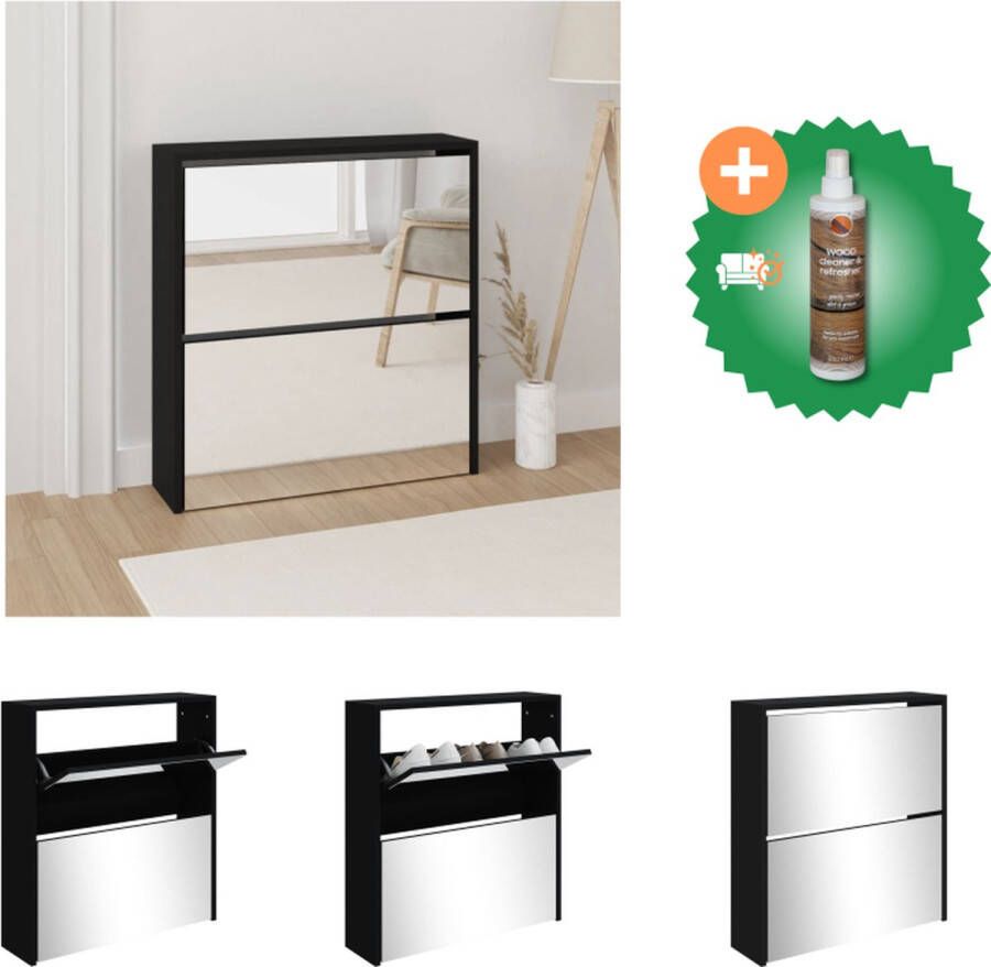 VidaXL Schoenenkast 2-laags Zwart 63x17x67 cm Duurzaam bewerkt hout 2 lades Schoenenkast Inclusief Houtreiniger en verfrisser