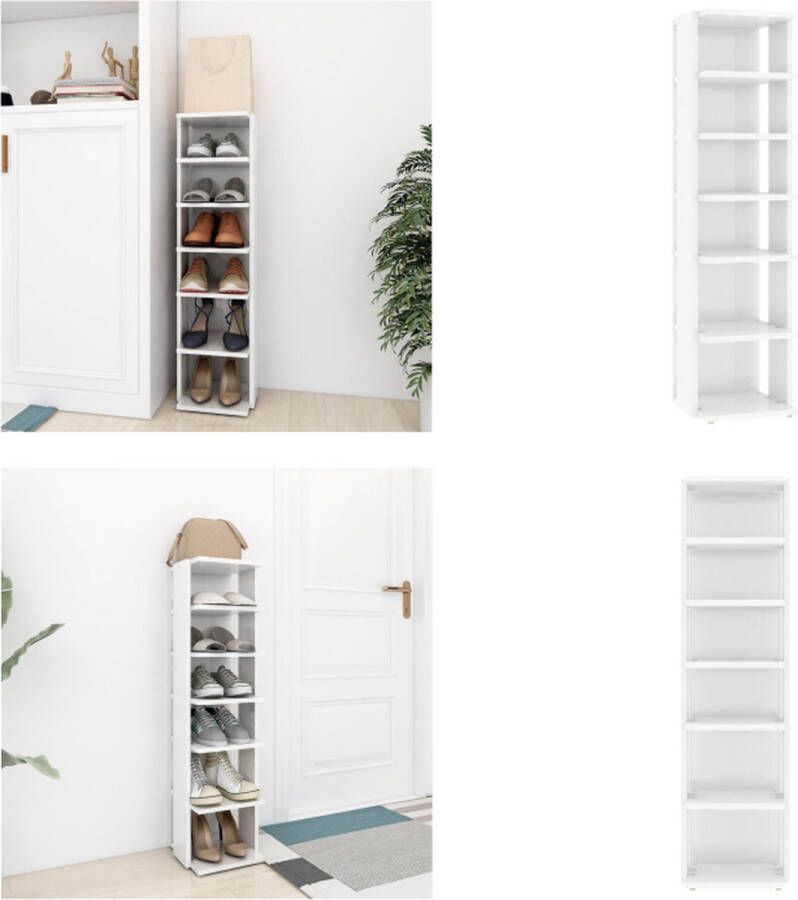 VidaXL Schoenenkast 27 5x27x102 cm bewerkt hout hoogglans wit Schoenrek Schoenrekken Schoenenrek Schoenenrekken