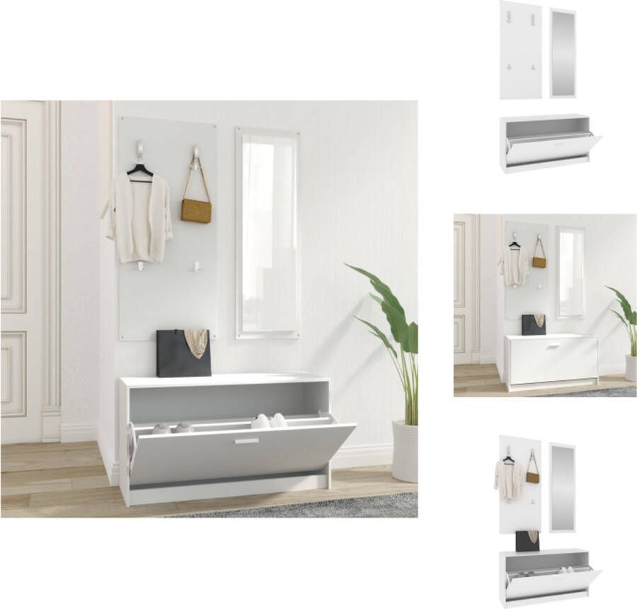 The Living Store Schoenenkast 3-in-1 80 x 27 x 46.5 cm Wit Stevig materiaal Schoenenkast Kapstok Spiegel Schoenen Organisatie Opbergruimte - Foto 2