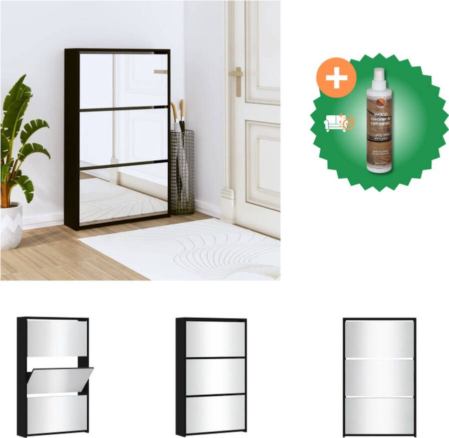 VidaXL Schoenenkast met spiegel 3-laags 63x17x102-5 cm zwart Schoenenkast Inclusief Houtreiniger en verfrisser
