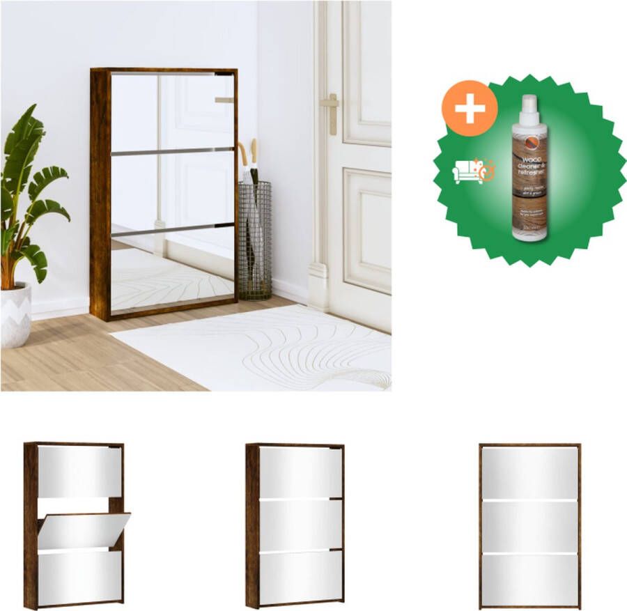 VidaXL Schoenenkast met spiegel 3-laags 63x17x102-5 cm gerookt eiken Schoenenkast Inclusief Houtreiniger en verfrisser