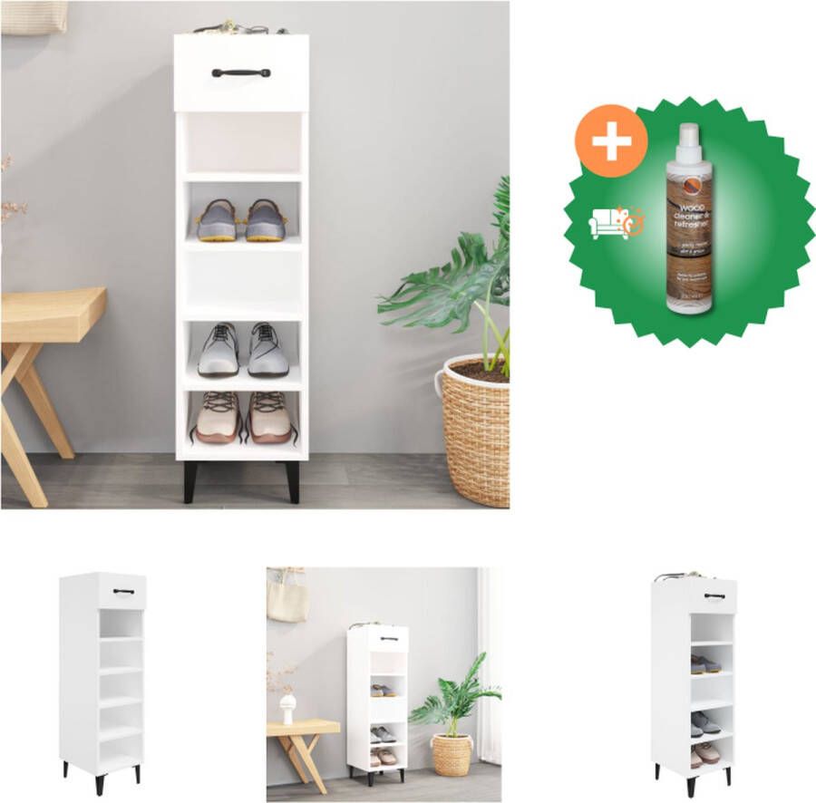 VidaXL Schoenenkast 30x35x105 cm bewerkt hout hoogglans wit Schoenenkast Inclusief Houtreiniger en verfrisser