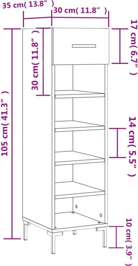 VidaXL -Schoenenkast-30x35x105-cm-bewerkt-hout-hoogglans-wit - Foto 1