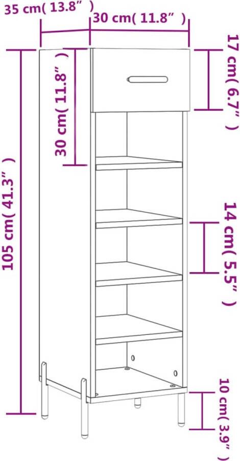 VidaXL -Schoenenkast-30x35x105-cm-bewerkt-hout-hoogglans-wit - Foto 1