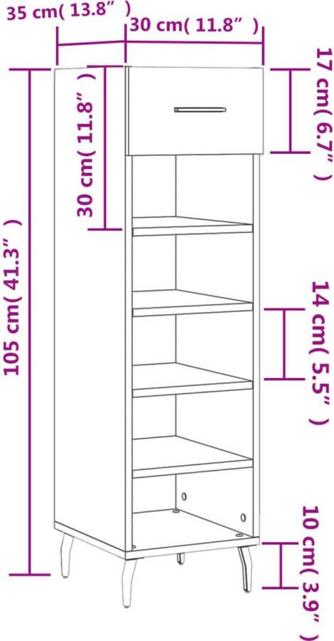 VidaXL -Schoenenkast-30x35x105-cm-bewerkt-hout-hoogglans-wit - Foto 1