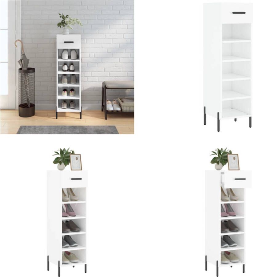 VidaXL Schoenenkast 30x35x105 cm bewerkt hout hoogglans wit Schoenenrek Schoenenrekken Opbergrek Voor Schoenen Schoenenkast