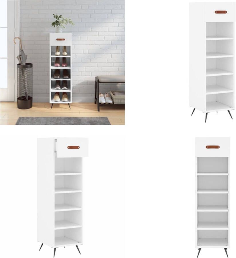 VidaXL Schoenenkast 30x35x105 cm bewerkt hout wit Schoenenrek Schoenenrekken Opbergrek Voor Schoenen Schoenenkast