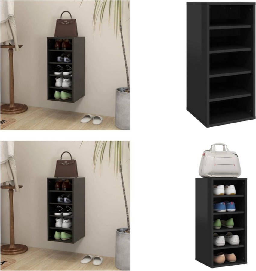 VidaXL Schoenenkast 31-5x35x70 cm spaanplaat hoogglans zwart Schoenenkast Schoenenkasten Schoenenopbergers