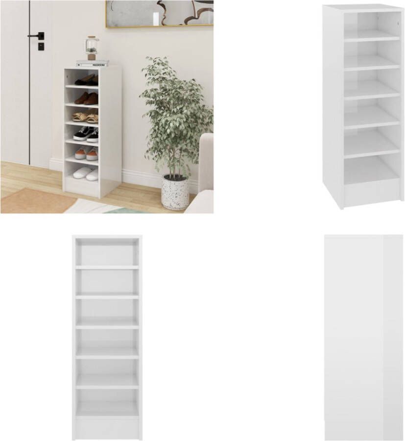 VidaXL Schoenenkast 31-5x35x90 cm spaanplaat hoogglans wit Schoenenkast Schoenenkasten Schoenenopbergers