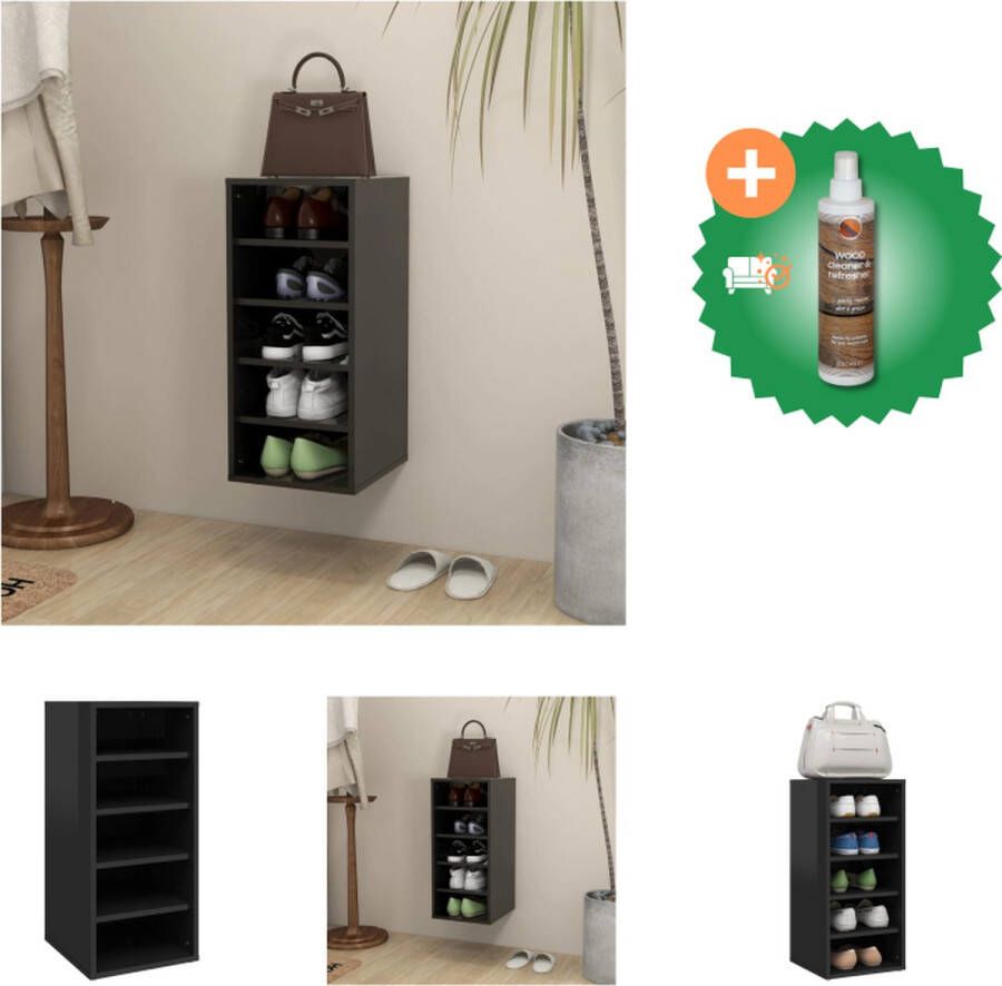 VidaXL Schoenenkasten 2 st 31-5x35x70 cm spaanplaat hoogglans zwart Schoenenkast Inclusief Houtreiniger en verfrisser