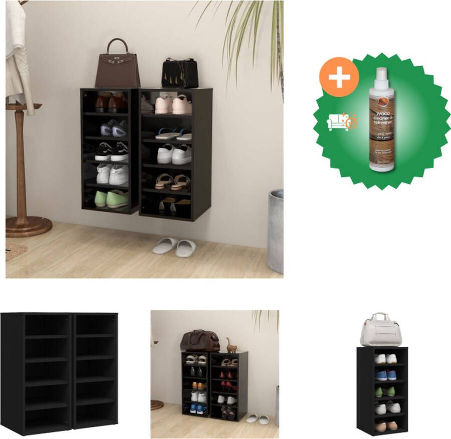 VidaXL Schoenenkasten 2 st 31-5x35x70 cm spaanplaat zwart Schoenenkast Inclusief Houtreiniger en verfrisser