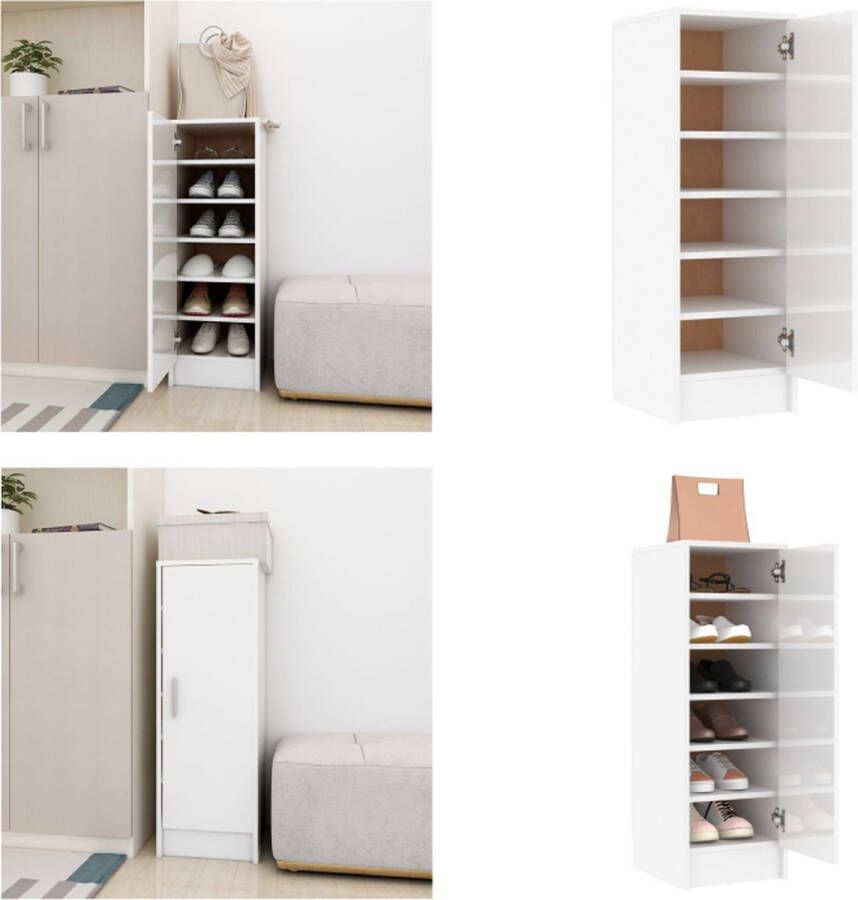 VidaXL Schoenenkast 32 x 35 x 92 cm bewerkt hout hoogglans wit Schoenenkast Schoenenkasten Schoenenopbergers