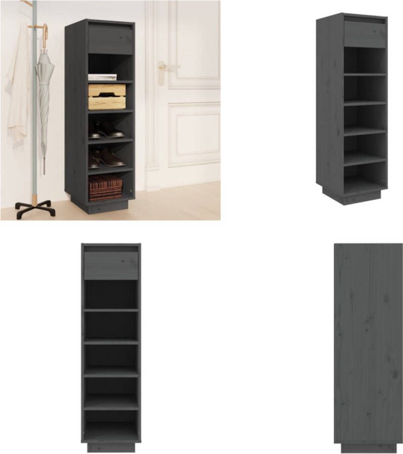 VidaXL Schoenenkast 34x30x105 cm massief grenenhout grijs Schoenenkast Schoenenkasten Schoenenrek Opbergkast