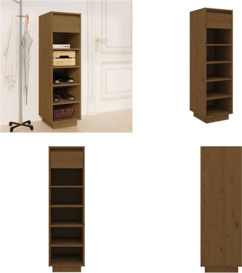 VidaXL Schoenenkast 30x34x105 cm massief grenenhout honingbruin Schoenenkast Schoenenkasten Schoenenrek Opbergkast