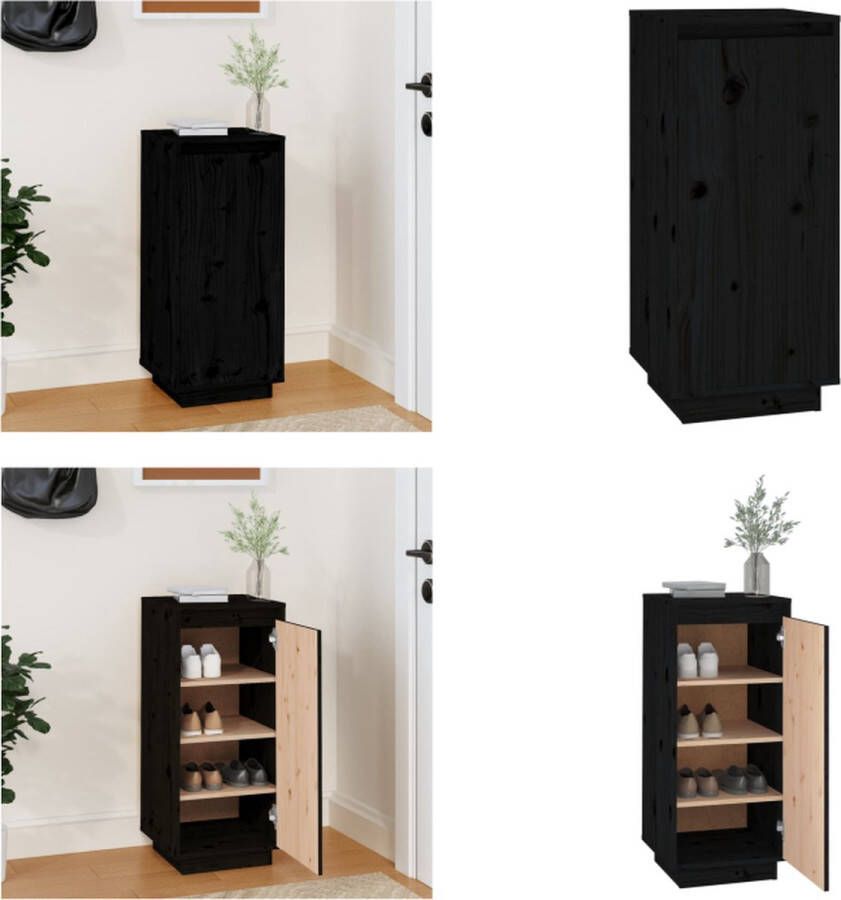 VidaXL Schoenenkast 35x35x80 cm massief grenenhout zwart Schoenenkast Schoenenkasten Houten Schoenenkast Halkast