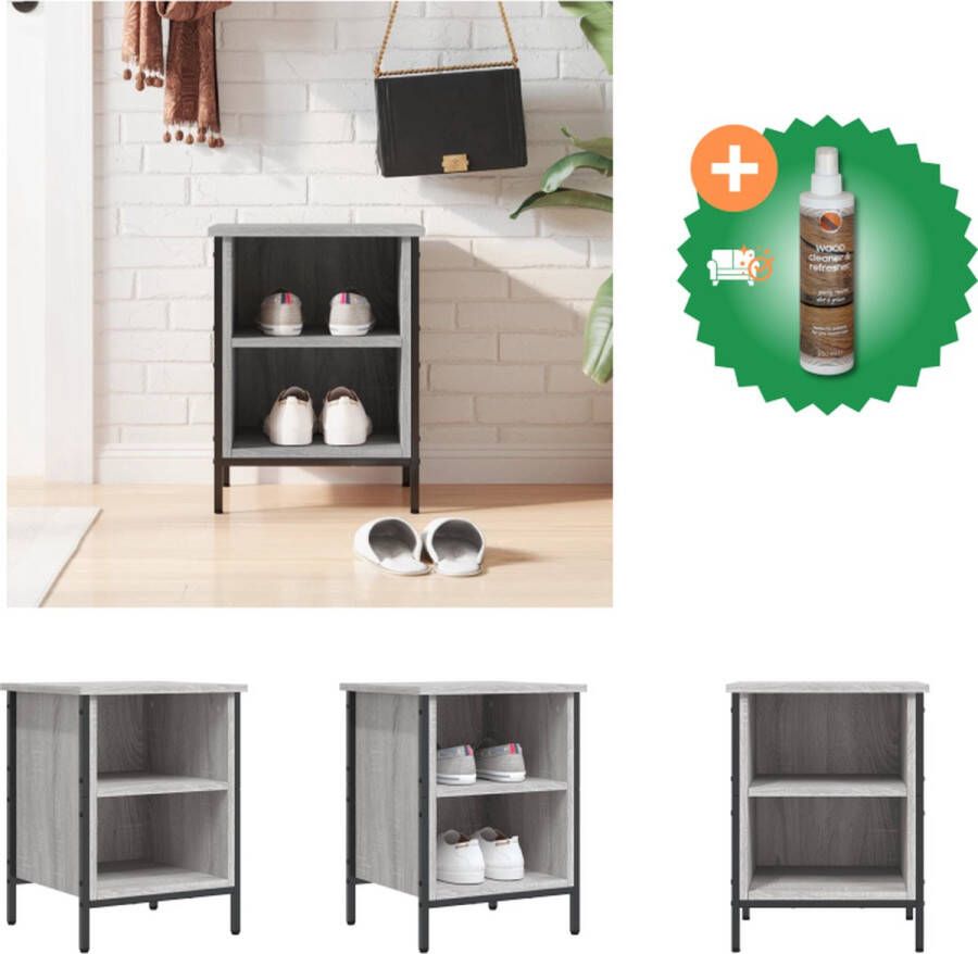 VidaXL Schoenenkast 38x35x50 cm bewerkt hout grijs sonoma eikenkleurig Schoenenkast Inclusief Houtreiniger en verfrisser