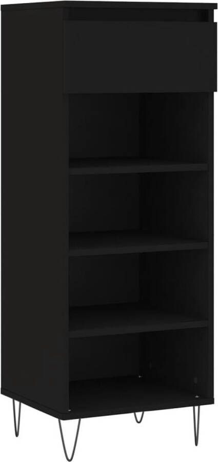 VidaXL Schoenenkast Zwart Hout en Metaal 40x36x105 cm Schoenenkast Schoenuitlegers Bergruimte Houten Schoenenkast Zwarte Schoenenkast Compacte Schoenenkast