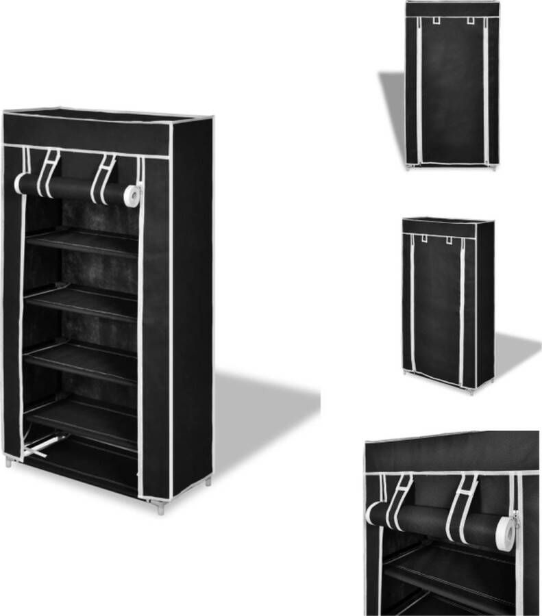 VidaXL Schoenenkast Schoenenkasten Schoenen Kast Schoenen Kasten Schoenenkast met hoes 58x28x106 stof zwart - Foto 2