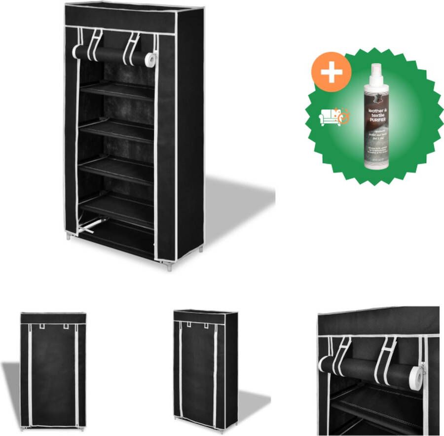 VidaXL Schoenenkast 5-lagen 58x28x106 cm Stofhoes Zwart Schoenenkast Inclusief Reiniger