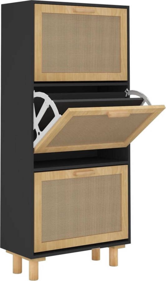 VidaXL -Schoenenkast-52x25x115-cm-bewerkt-hout-en-rattan-zwart - Foto 2