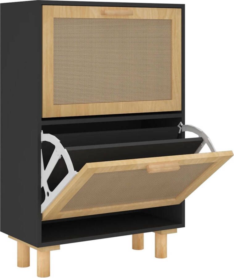 VidaXL -Schoenenkast-52x25x80-cm-bewerkt-hout-&-natuurlijk-rattan-bruin - Foto 2