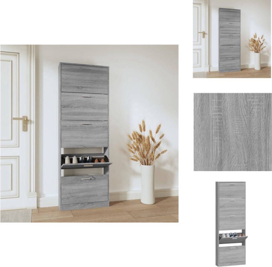 VidaXL Schoenenrek Schoenenrekken Opbergrek Voor Schoenen Schoenenstellage Schoenenkast 59x17x169 cm bewerkt hout grijs sonoma eikenkleur