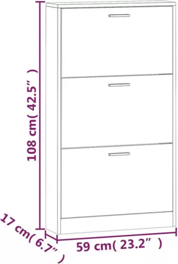 VidaXL -Schoenenkast-59x17x108-cm-bewerkt-hout-grijs-sonoma - Foto 4