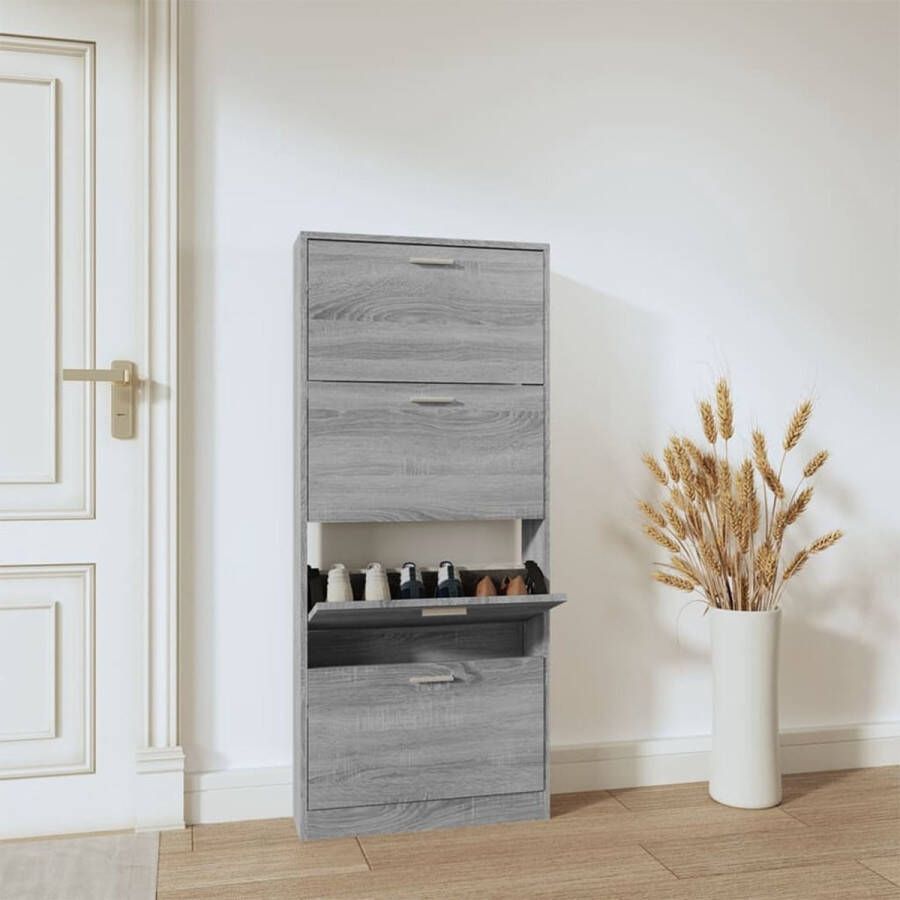 VidaXL -Schoenenkast-59x17x150-cm-bewerkt-hout-grijs-sonoma - Foto 1