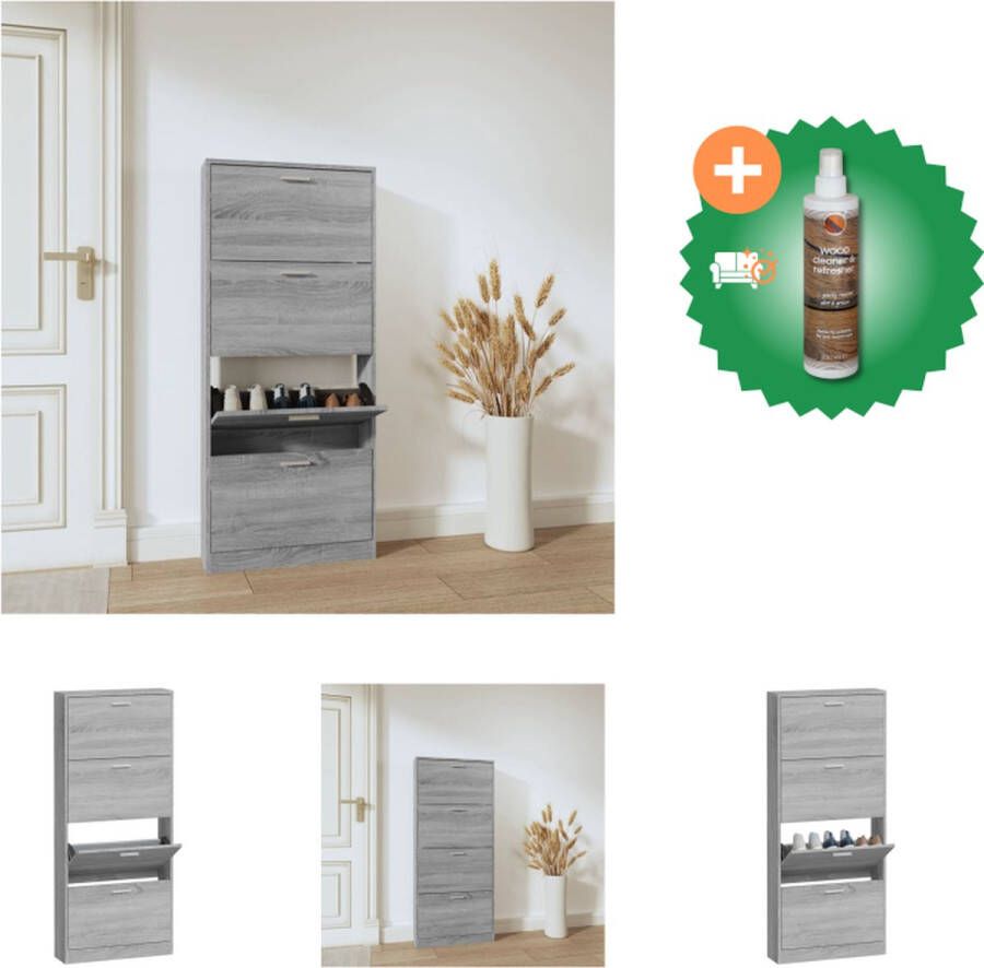 VidaXL Schoenenkast 59x17x150 cm bewerkt hout grijs sonoma Schoenenkast Inclusief Houtreiniger en verfrisser