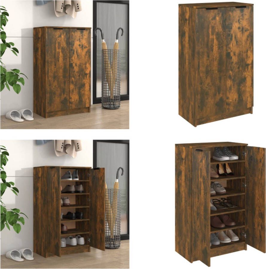 VidaXL Schoenenkast 59x35x100 cm bewerkt hout gerookt eikenkleurig Schoenenrek Schoenenrekken Opbergrek Voor Schoenen Schoenenstellage