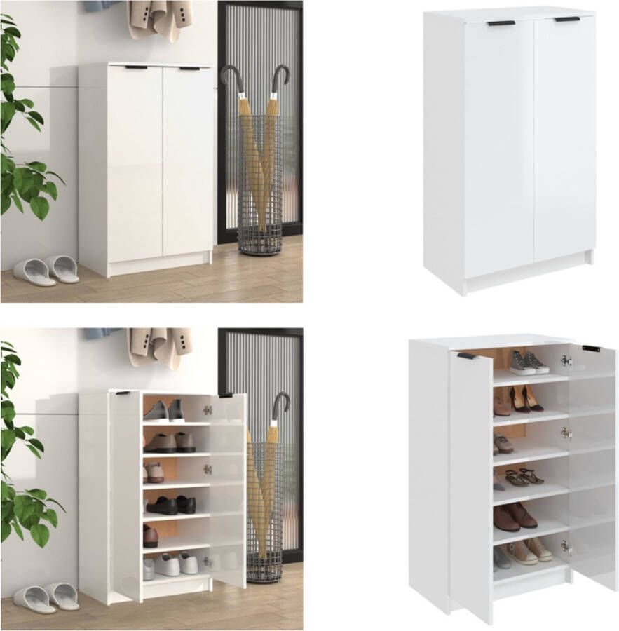 VidaXL Schoenenkast 59x35x100 cm bewerkt hout hoogglans wit Schoenenrek Schoenenrekken Opbergrek Voor Schoenen Schoenenstellage