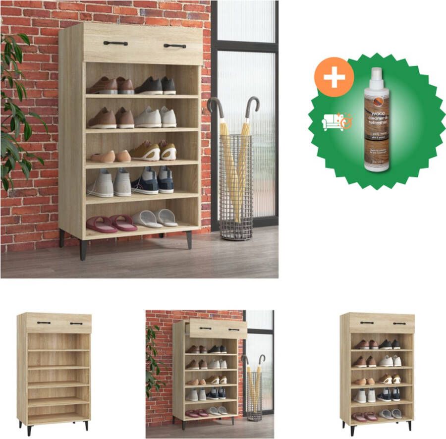 VidaXL Schoenenkast Sonoma eiken 60 x 35 x 105 cm Scandinavische stijl Schoenenkast Inclusief Houtreiniger en verfrisser