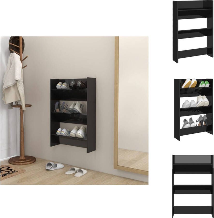 VidaXL Wandschoenenkast Wandschoenenkasten Wandkast Voor Schoenen Wandkasten Voor Schoenen Wandschoenenkast 60x18x90 cm bewerkt hout hoogglans zwart - Foto 2