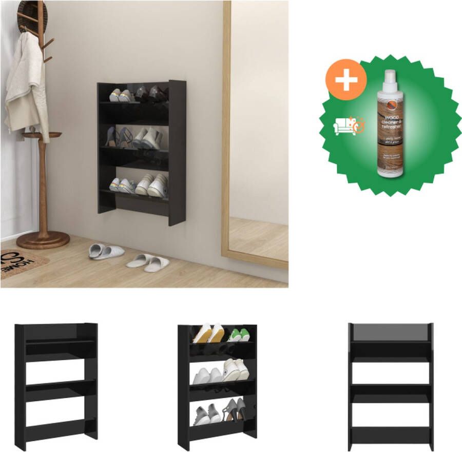 VidaXL Wandschoenenkast 60x18x90 cm spaanplaat hoogglans zwart Schoenenkast Inclusief Houtreiniger en verfrisser