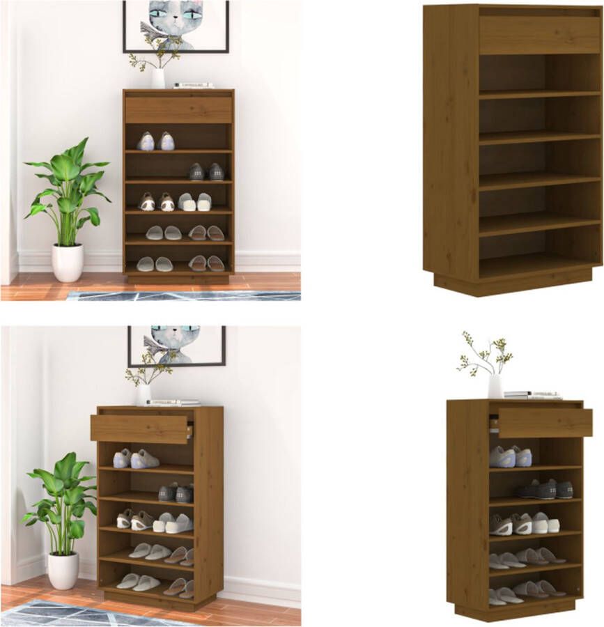 VidaXL Schoenenkast 60x34x105 cm massief grenenhout honingbruin Schoenenkast Schoenenkasten Houten Schoenenkast Halkast