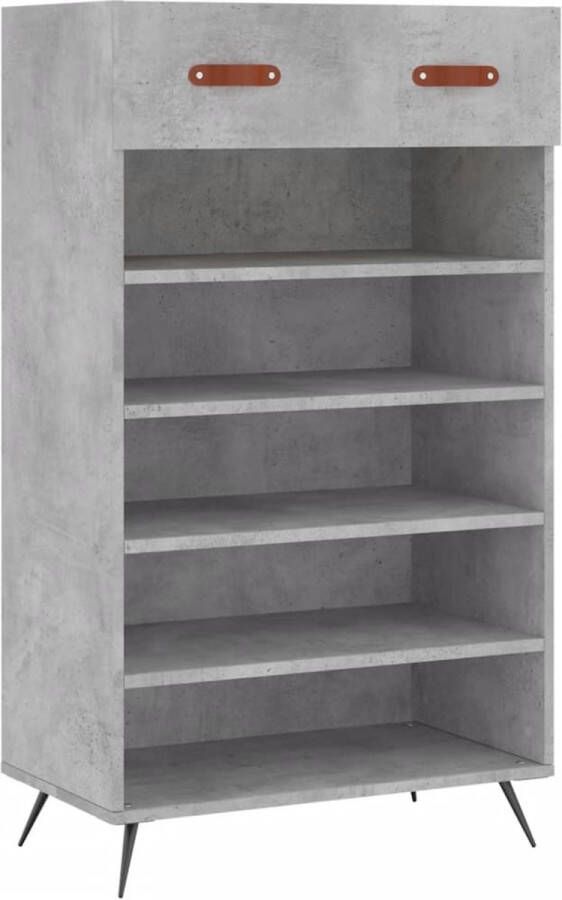 The Living Store Schoenenkast Betongrijs 60 x 35 x 105 cm Duurzaam bewerkt hout Genoeg opbergruimte Stabiel blad Praktisch ontwerp Schoenenkast Schoenenrek Bergruimte Houten Kast Grijze Kast