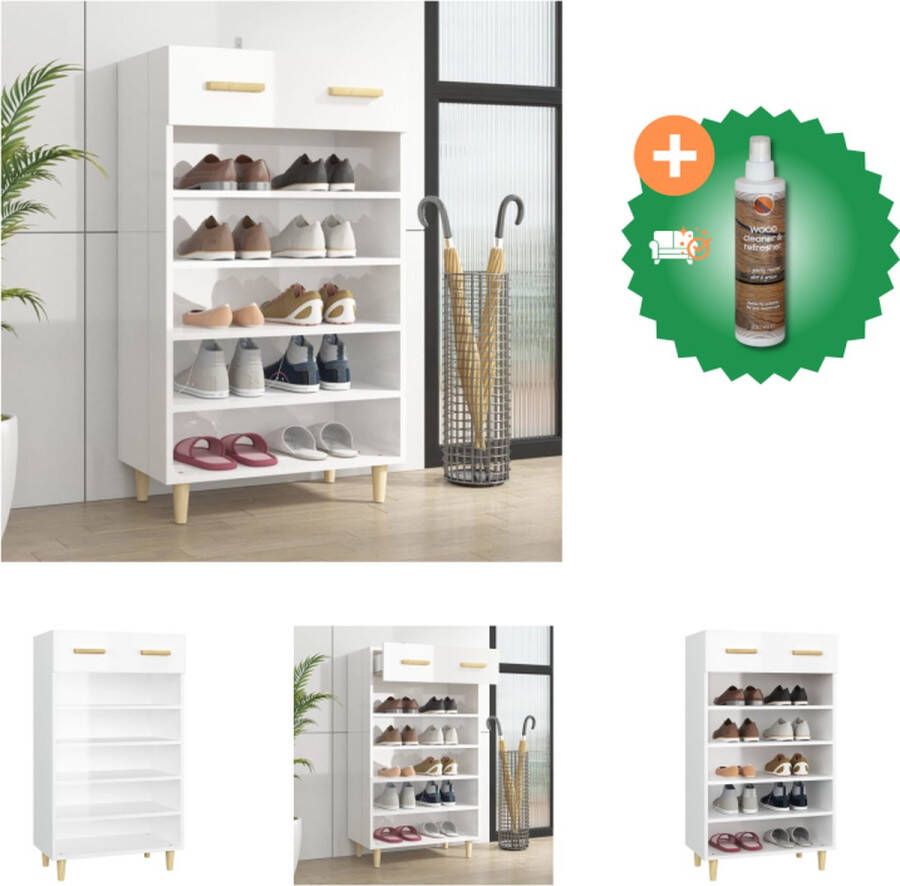 VidaXL Schoenenkast Praktisch Elegante Hoogglans Wit 60x35x105cm Schoenenkast Inclusief Houtreiniger en verfrisser