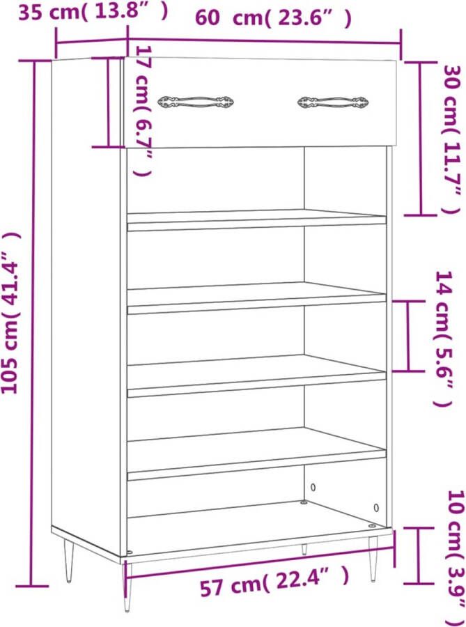 VidaXL -Schoenenkast-60x35x105-cm-bewerkt-hout-wit - Foto 2