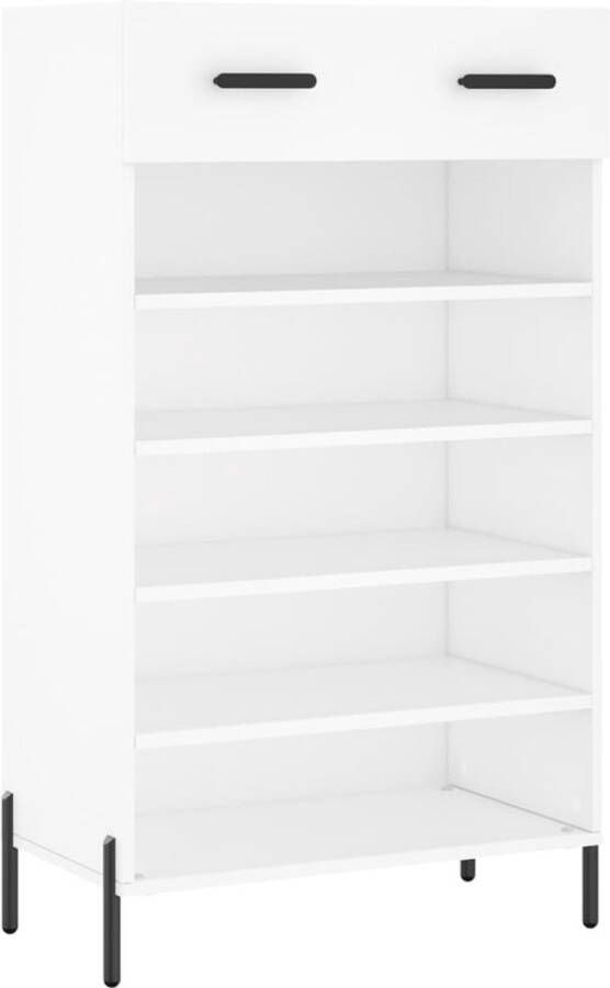 VidaXL Schoenenkast Bewerkt hout Wit 60x35x105 cm Schoenenkast Schoenuitlegers Bergruimte Kast Houten Kast Witte Kast Designkast Industrieel Design Opbergmeubel