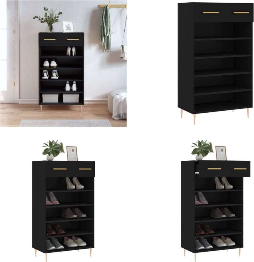 VidaXL Schoenenkast 60x35x105 cm bewerkt hout zwart Schoenenrek Schoenenrekken Opbergrek Voor Schoenen Schoenenkast