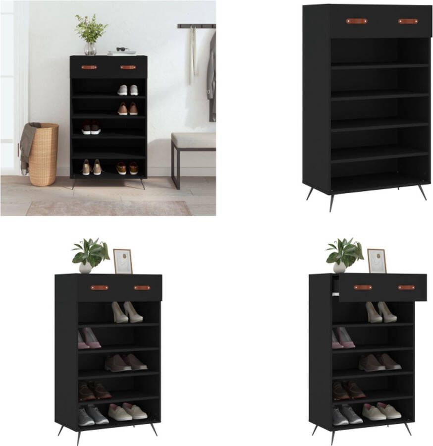 VidaXL Schoenenkast 60x35x105 cm bewerkt hout zwart Schoenenrek Schoenenrekken Opbergrek Voor Schoenen Schoenenkast - Foto 3