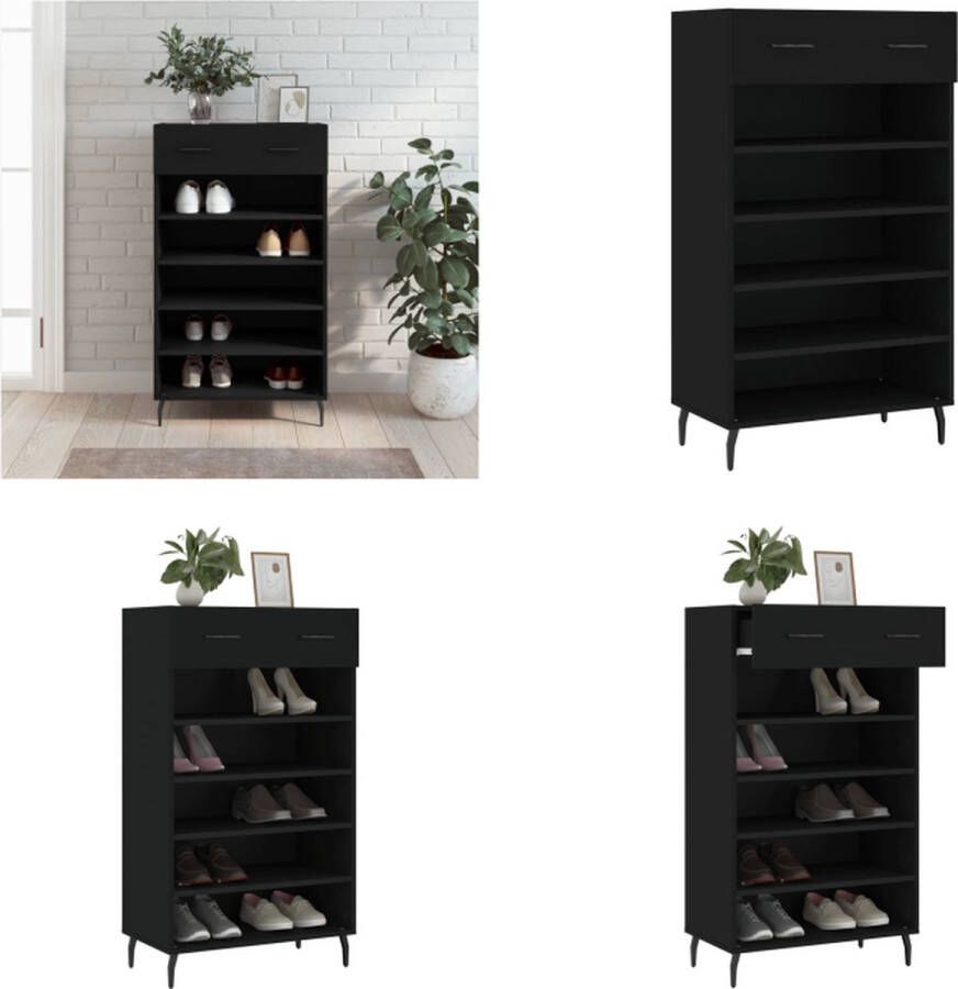 VidaXL Schoenenkast 60x35x105 cm bewerkt hout zwart Schoenenrek Schoenenrekken Opbergrek Voor Schoenen Schoenenkast