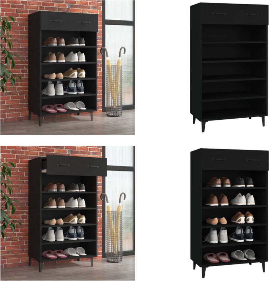 VidaXL Schoenenkast 60x35x105 cm bewerkt hout zwart Schoenenrek Schoenenrekken Opbergrek Voor Schoenen Schoenenstellage