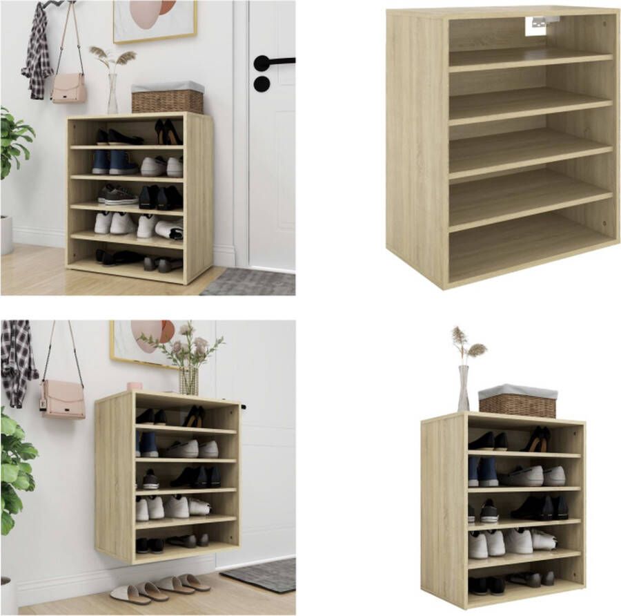 VidaXL Schoenenkast 60x35x70 cm bewerkt hout sonoma eikenkleurig Schoenenkast Schoenenkasten Schoenenopbergers