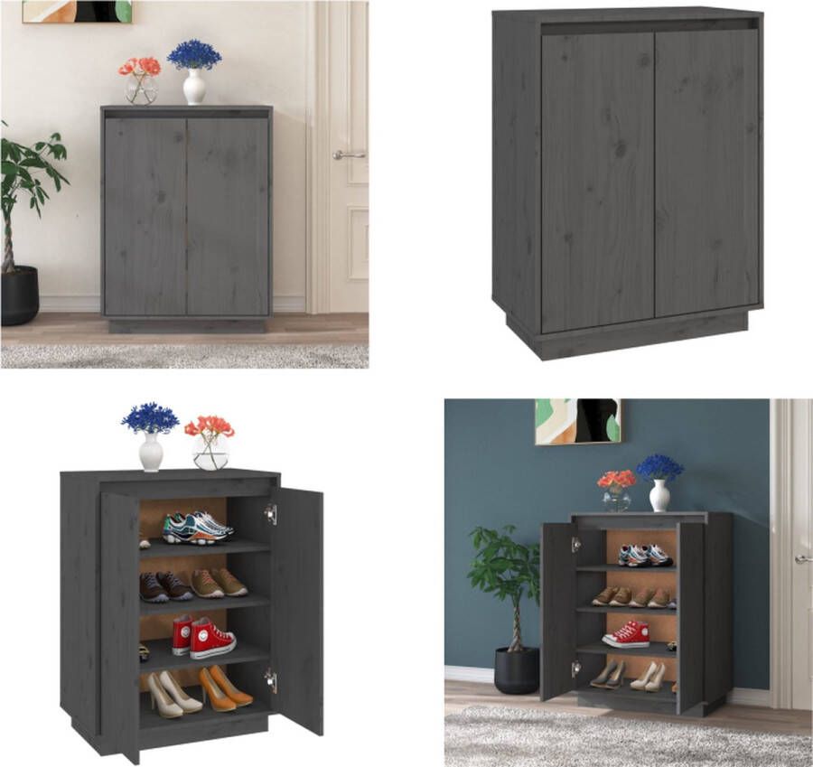 VidaXL Schoenenkast 60x35x80 cm massief grenenhout grijs Schoenenkast Schoenenkasten Houten Schoenenkast Halkast