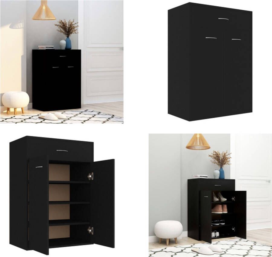 VidaXL Schoenenkast 60x35x84 cm bewerkt hout zwart Schoenrek Schoenrekken Schoenenrek Schoenenrekken
