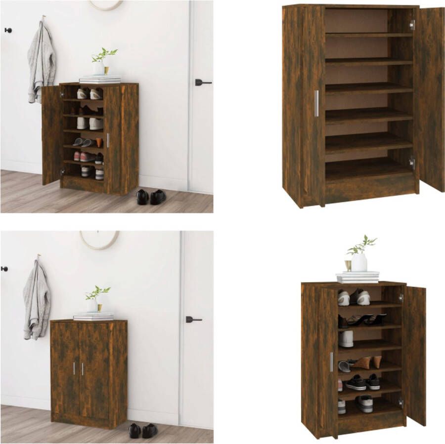 vidaXL Schoenenkast 60x35x92 cm bewerkt hout gerookt eikenkleurig Schoenenrek Schoenenrekken Opbergrek Voor Schoenen Schoenenstellage